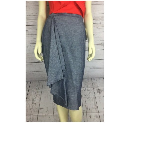 NWT Women's Halston Pencil Skirt Linen Chambray Blue Denim Color Size 4 - Picture 4 of 12